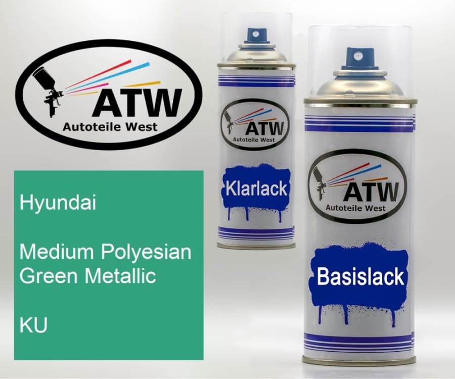 Hyundai, Medium Polyesian Green Metallic, KU: 400ml Sprühdose + 400ml Klarlack - Set, von ATW Autoteile West.